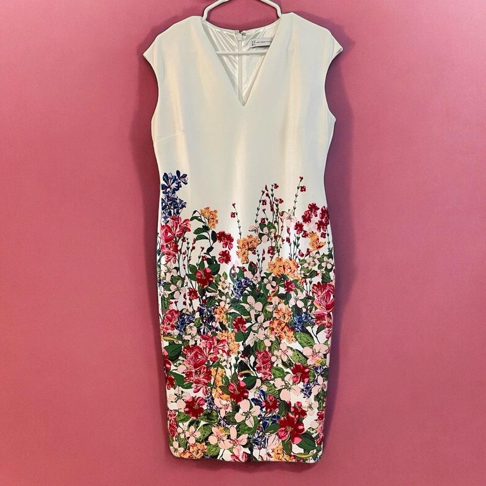 New York & Co. Stretch White Floral Midi Dress Excellent Condition Size L Petite